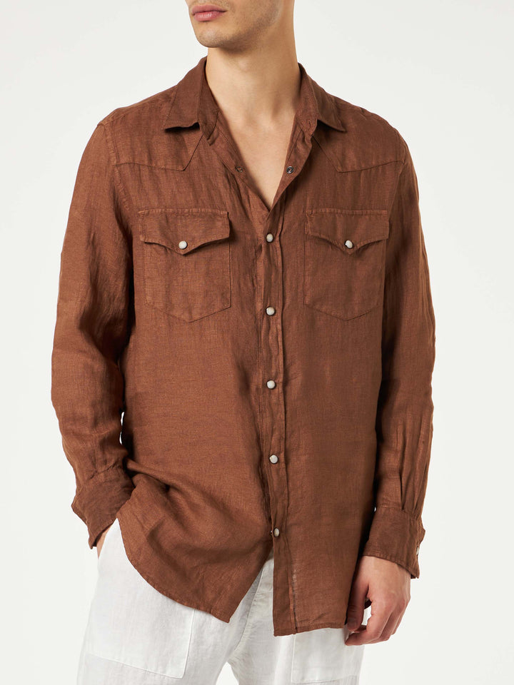 Man brown linen shirt - MC2 Saint Barth