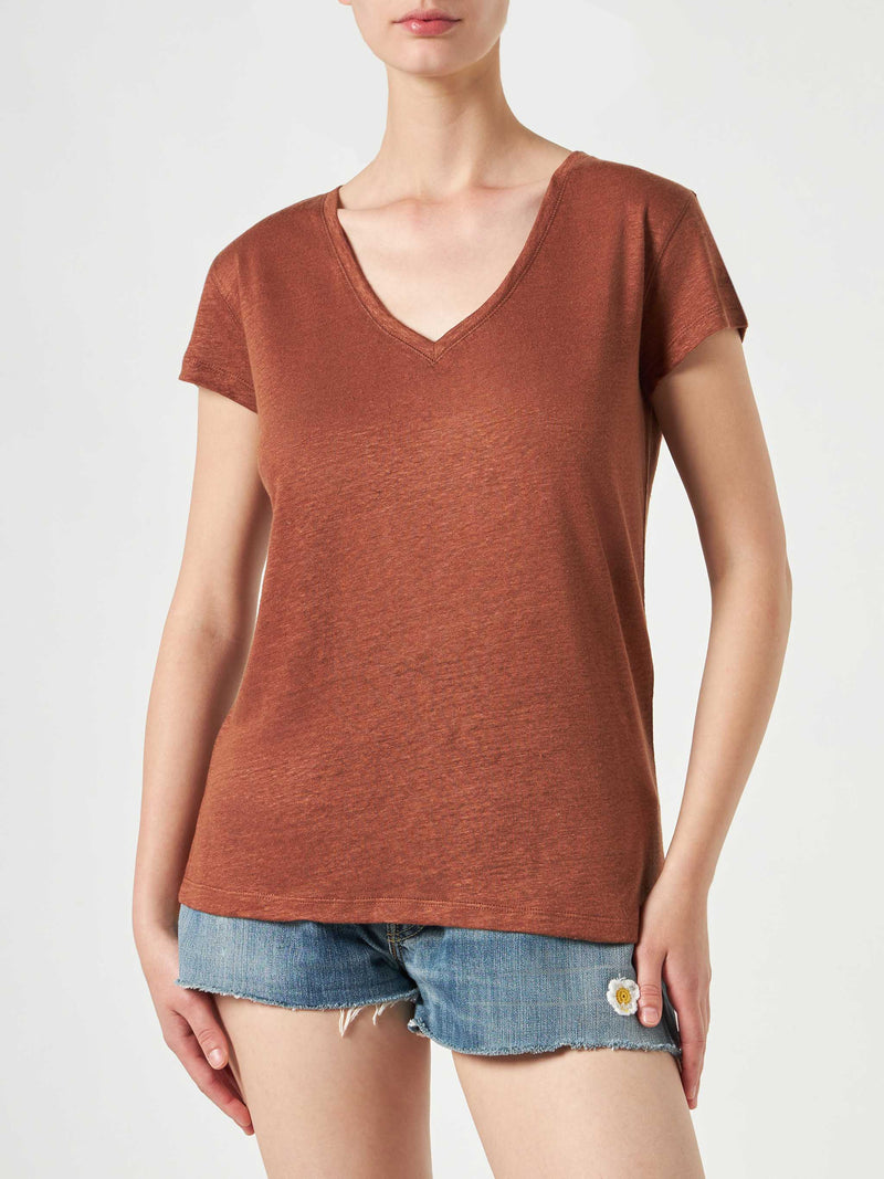 Woman brown linen t-shirt