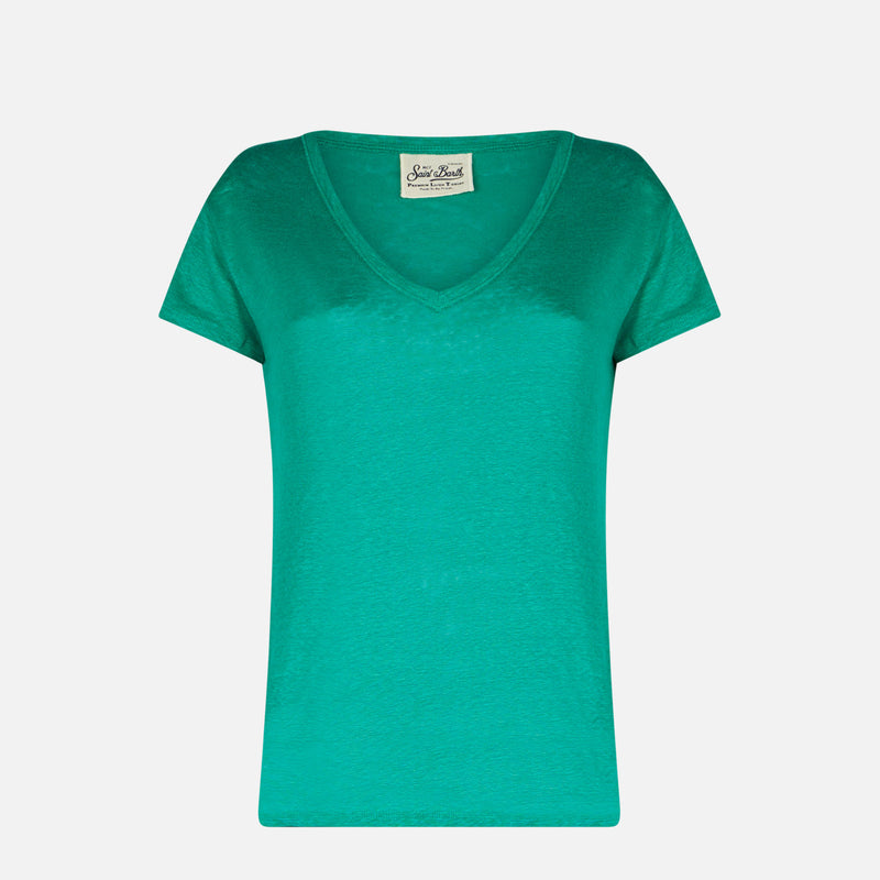 T-shirt da donna in lino verde