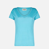 T-shirt da donna in lino turchese