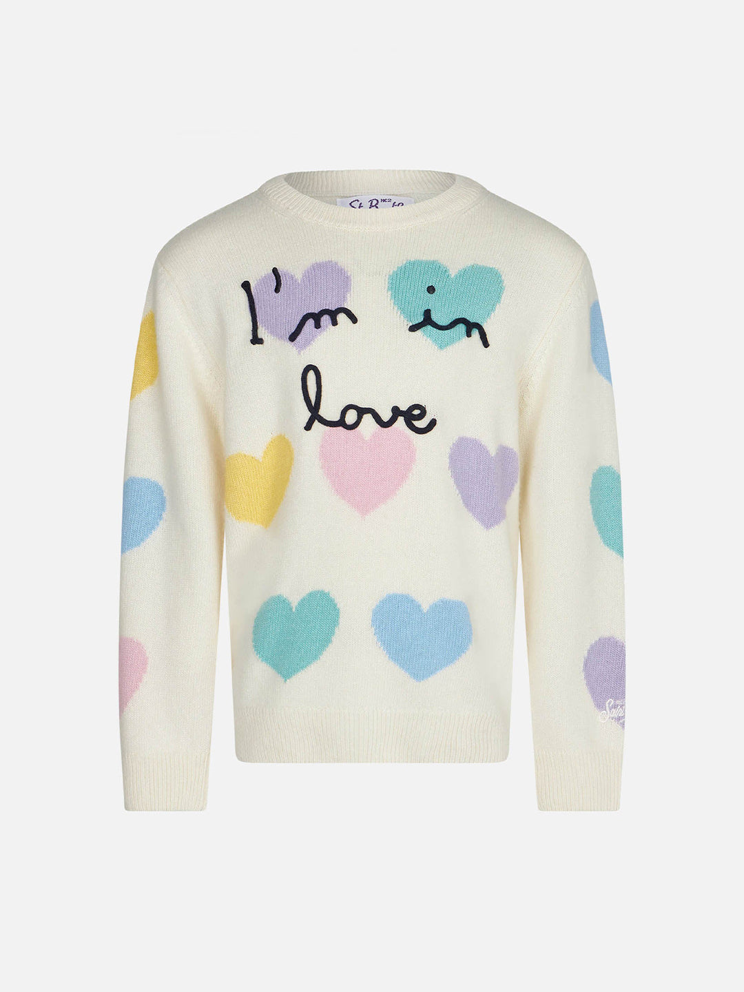 Girl sweater with hearts print and I'm in Love embroidery - MC2 Saint Barth