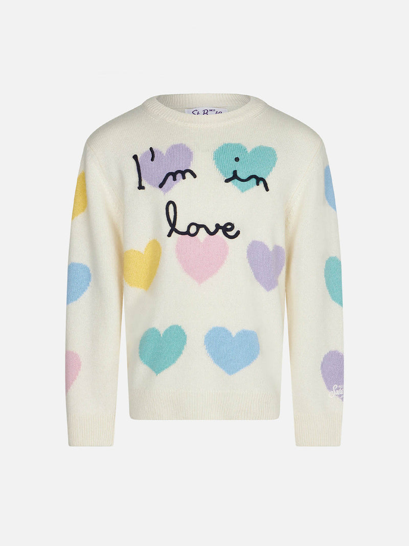 Maglia da bambina con stampa cuori e ricamo I'm in Love