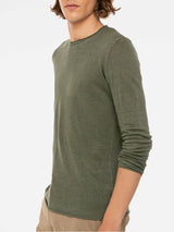 Military green Linen Man T-Shirt long sleeves