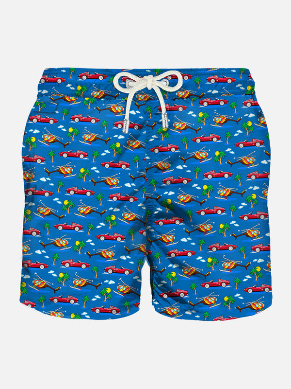 Light fabric man swim shorts cars print