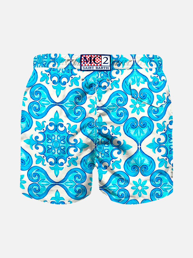 Leichte Jungen-Badeshorts mit Majolica-Print