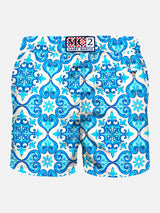 Light fabric man swim shorts maiolica print