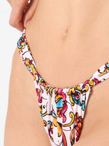 Woman cheeky swim briefs with maiolica print