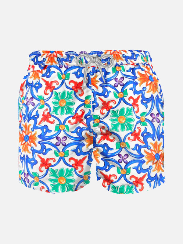 Badeshorts für Jungen aus leichtem Stoff mit Majolika-Print