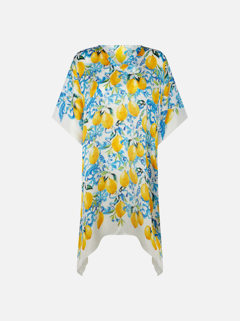 Lemons and maiolica print silk caftan