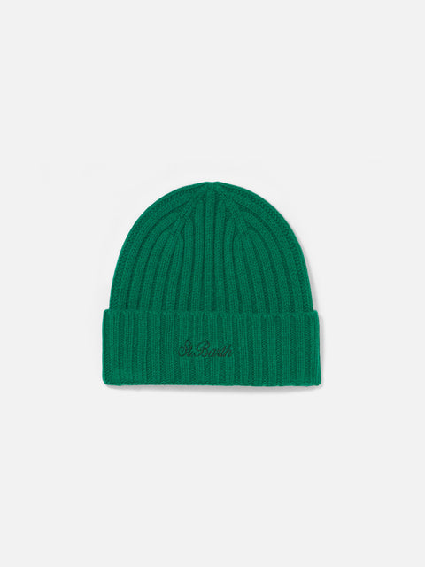 Man green cashmere blend hat Wengen with St. Barth embroidery - MC2 Saint Barth