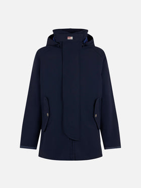 Giacca a Vento con Cappuccio Blu Navy per Uomo