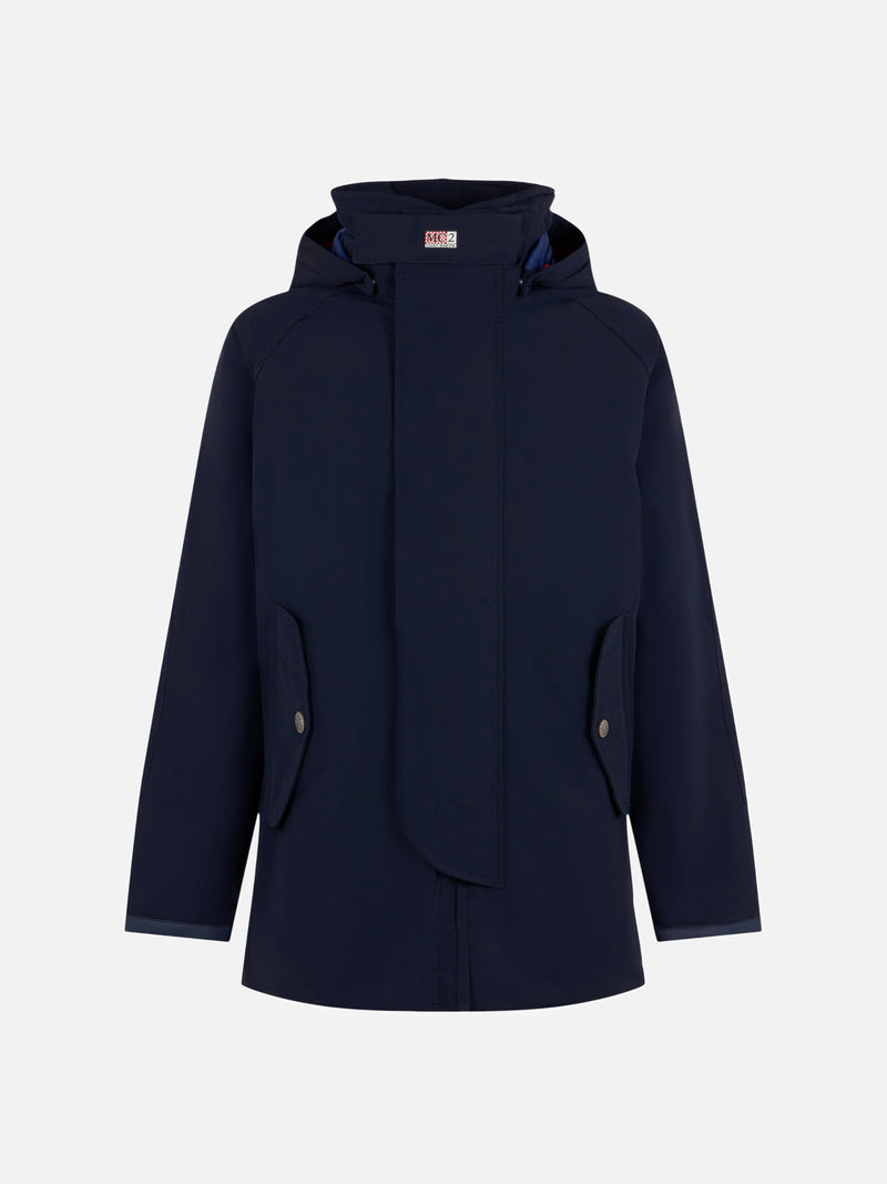 Blaue, marineblaue Kapuzen-Windjacke für Herren