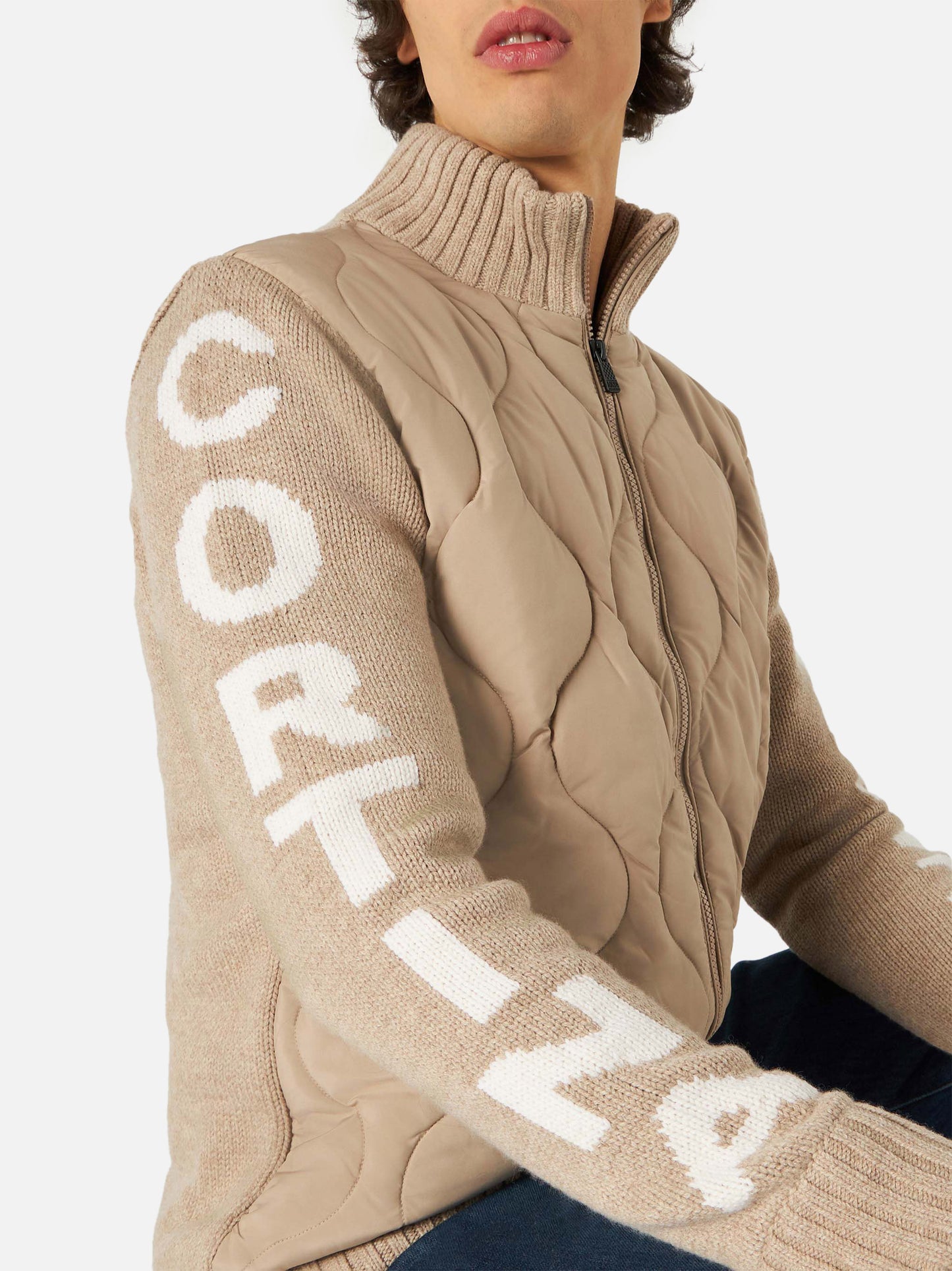 Beige wattierte Herrenjacke