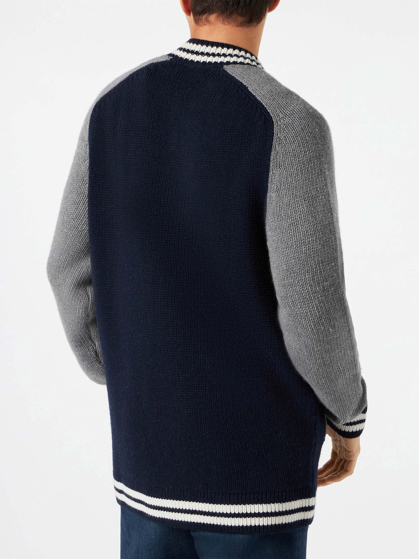 Navy blue knit bomber college style Benjamin