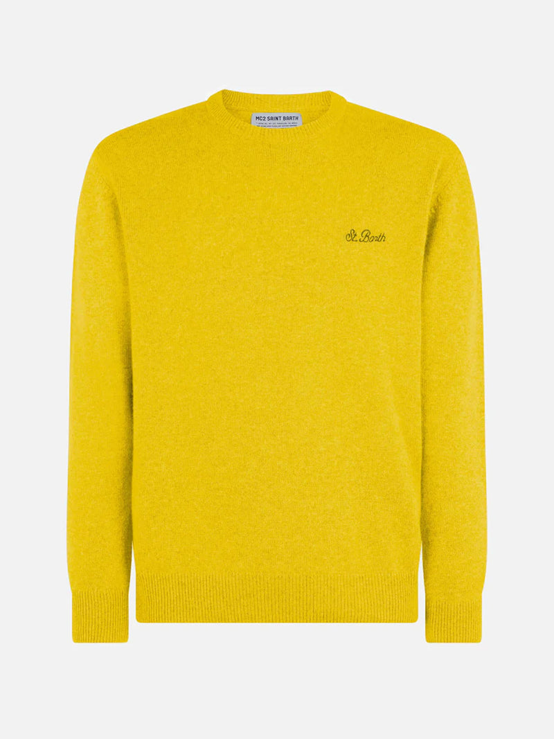 Maglione da uomo girocollo giallo con ricamo St. Barth