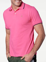 Polo piquet rosa fluo con logo St. Barth check