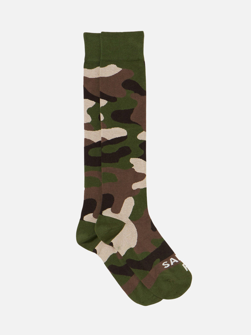 Man long socks with green camouflage