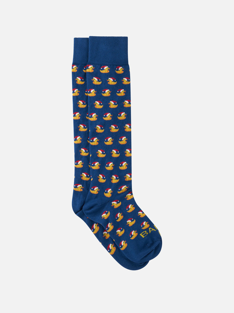 Man knee-high socks with ducky Santa Claus print