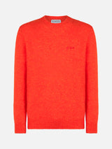 Maglione da uomo in lana stretch arancione con ricamo St. Barth