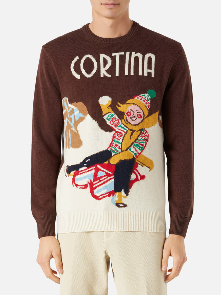 Man sweater with Cortina postcard jacquard