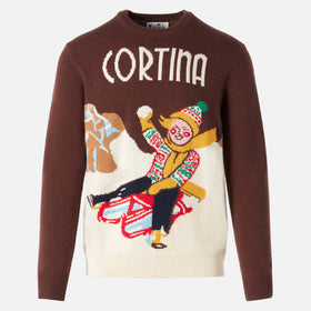 Man sweater with Cortina postcard jacquard