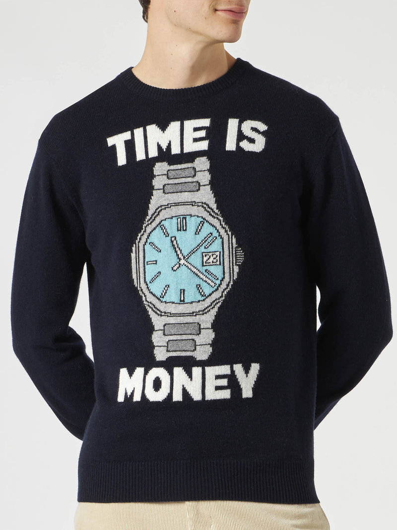 Man sweater with "Time is money" embroidery