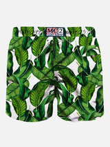 Mittellange Badeshorts mit Bananenblätter-Print