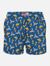 Man light fabric swim shorts with tropical birdies print