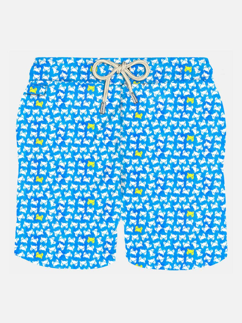 Man light fabric swim shorts with crabs print