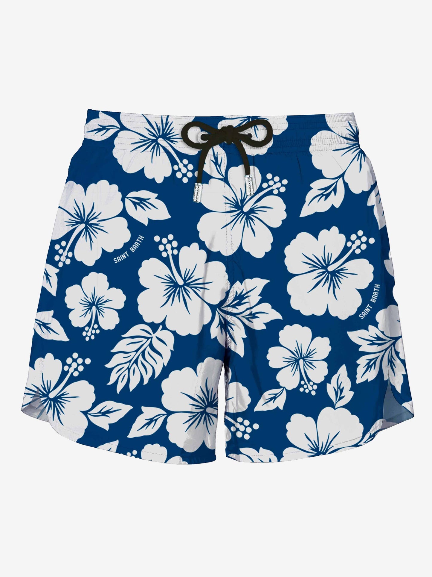 Blue Swim Short mid-lenght with white flower print - MC2 Saint Barth