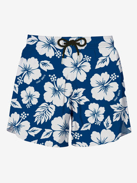 Blue Swim Short mid-lenght with white flower print - MC2 Saint Barth