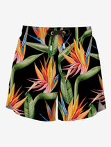 Black Swim Short mid-lenght with flower print