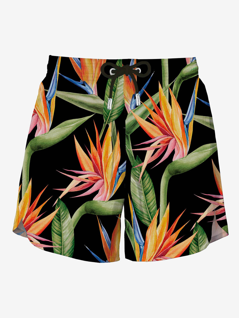 Black Swim Short mid-lenght with flower print