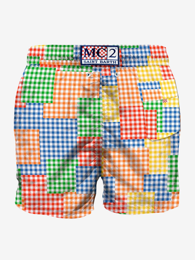 Mehrfarbige Herren-Badeshorts mit Gingham-Karomuster