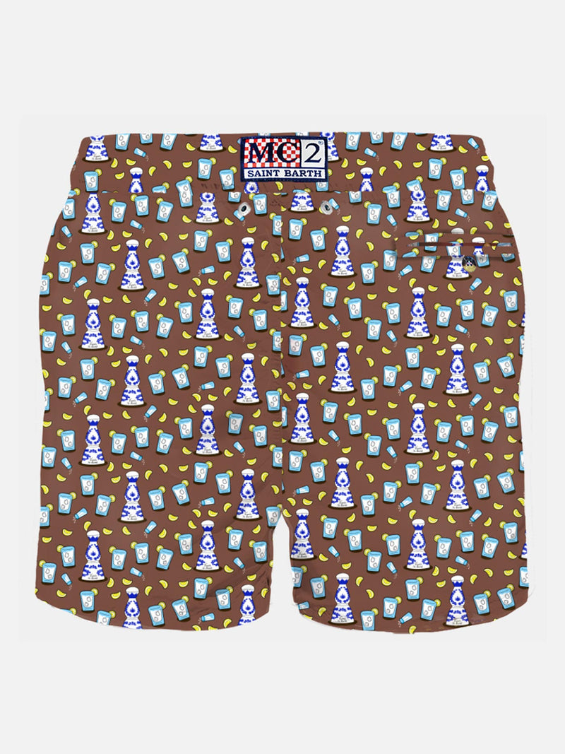 Man light fabric swim shorts with tequila print