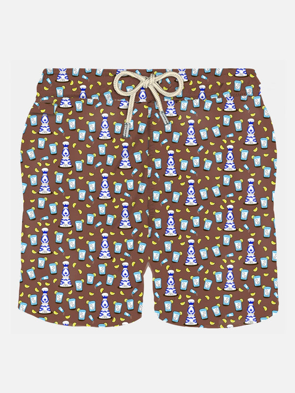 Man light fabric swim shorts with tequila print