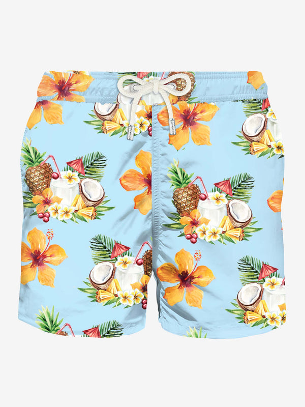 Light fabric man swim shorts coconut and pineapple print