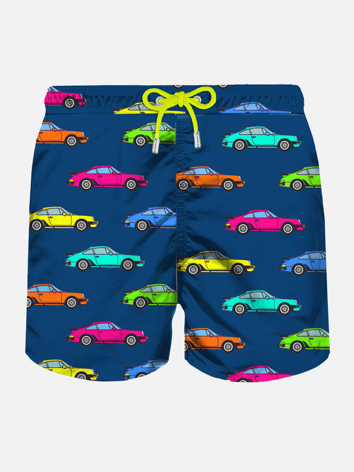 Costume da bagno uomo in tessuto leggero con stampa automobili