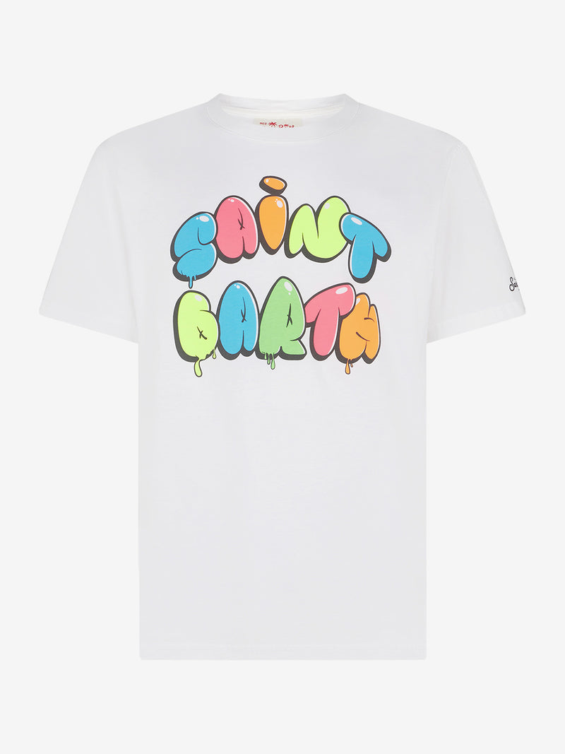 Man cotton t-shirt with multicolor Saint Barth print