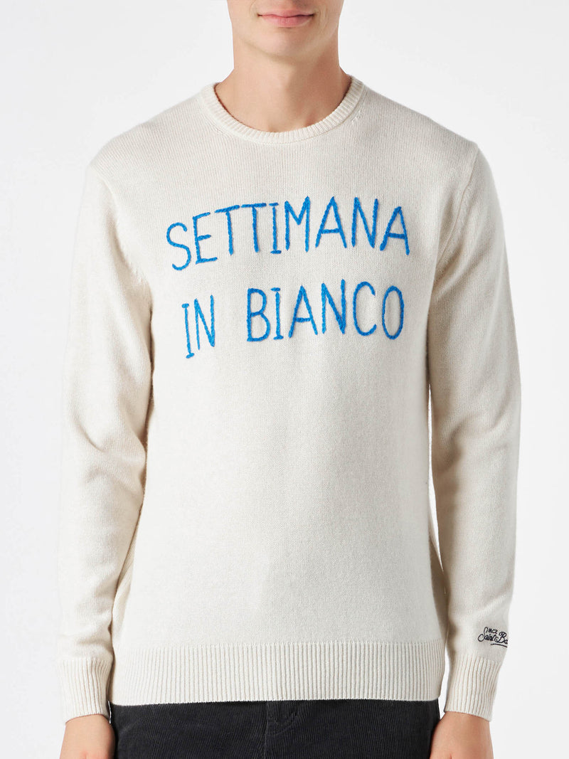 Maglia da uomo bianca con ricamo Settimana in bianco