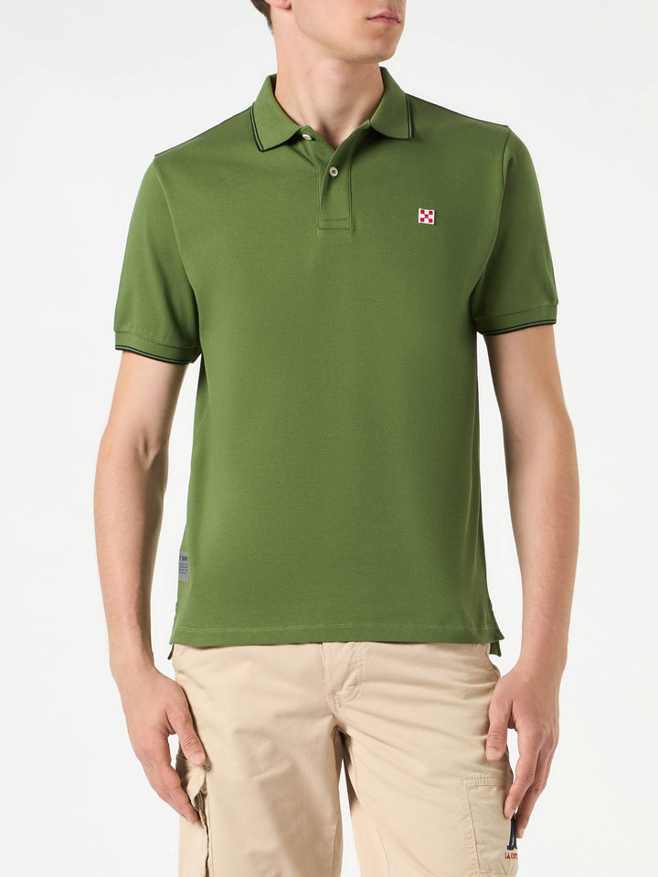 Military green piquet polo with St. Barth check logo - MC2 Saint Barth