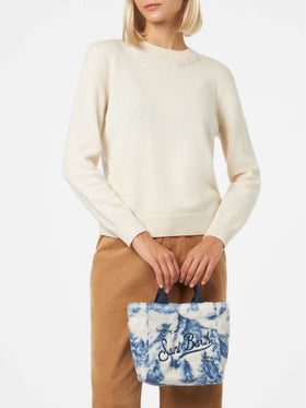 Borsa Mini Vanity morbida e pelosa con stampa toile de jouy