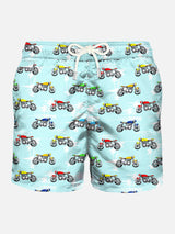 Light fabric swim shorts motorbike print