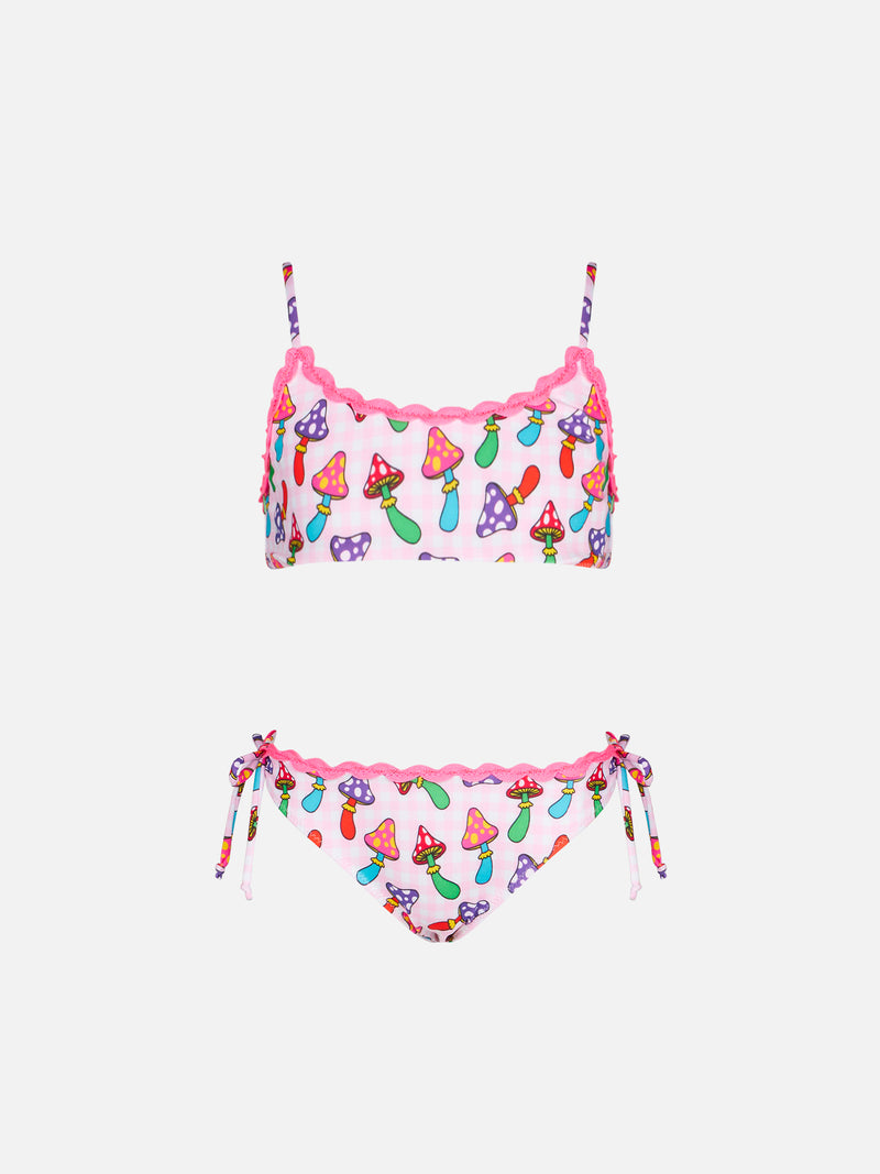 Mädchen-Bralette-Bikini mit Pilz-Print