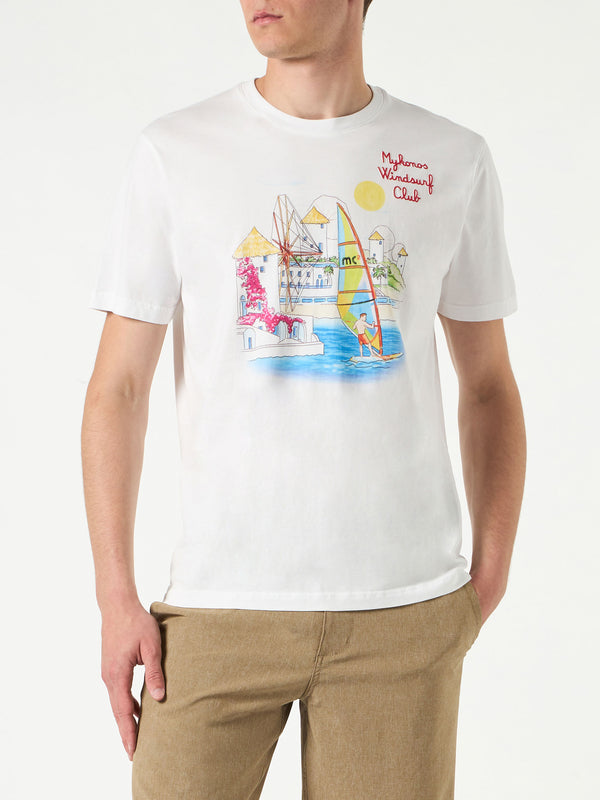 Man cotton t-shirt with Mykonos print