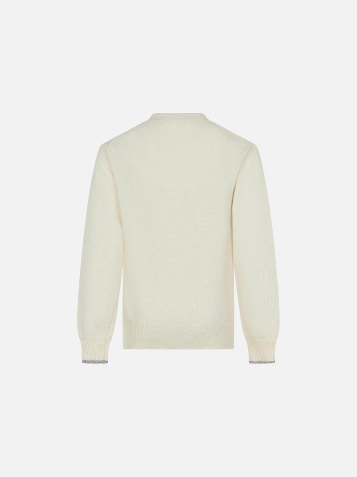 Mädchenpullover mit Rundhalsausschnitt und „All I need is snow“-Schriftzug