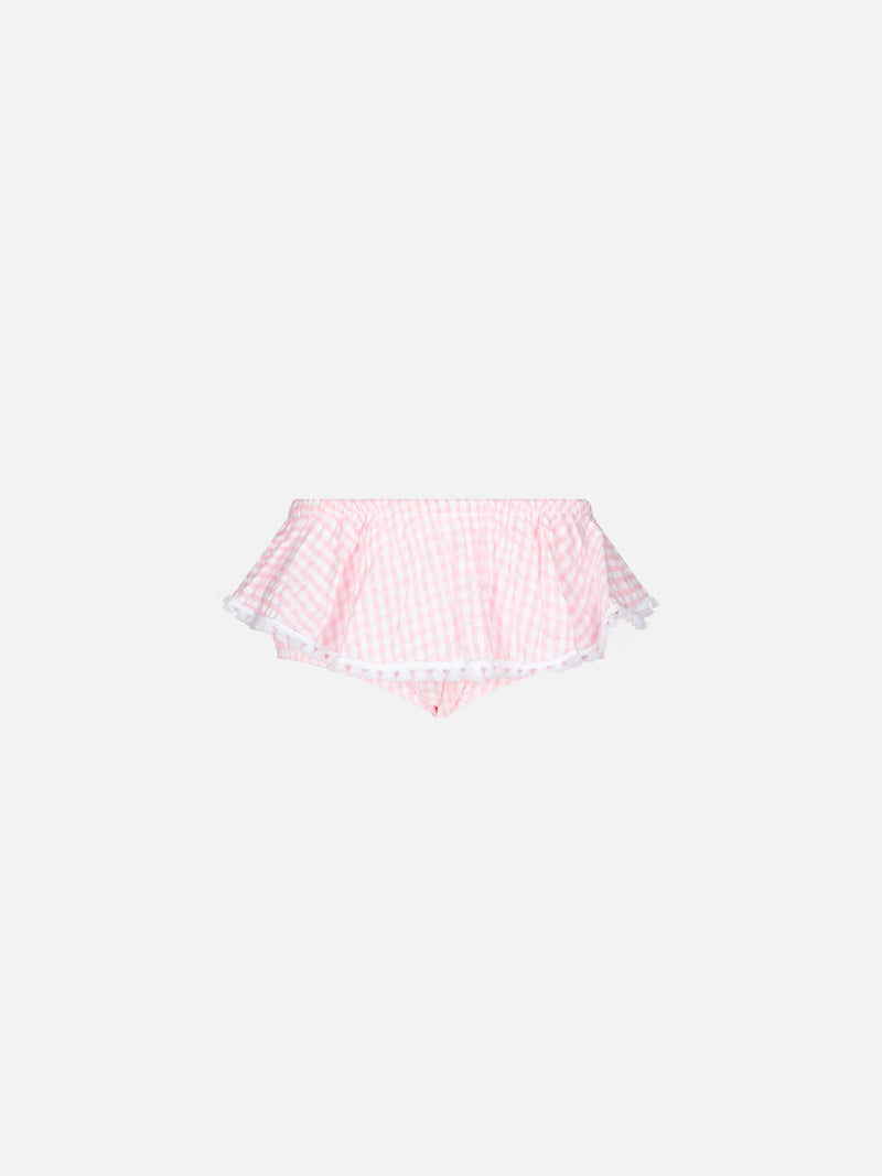 Enfant vichy print ruffled swim briefs with bows