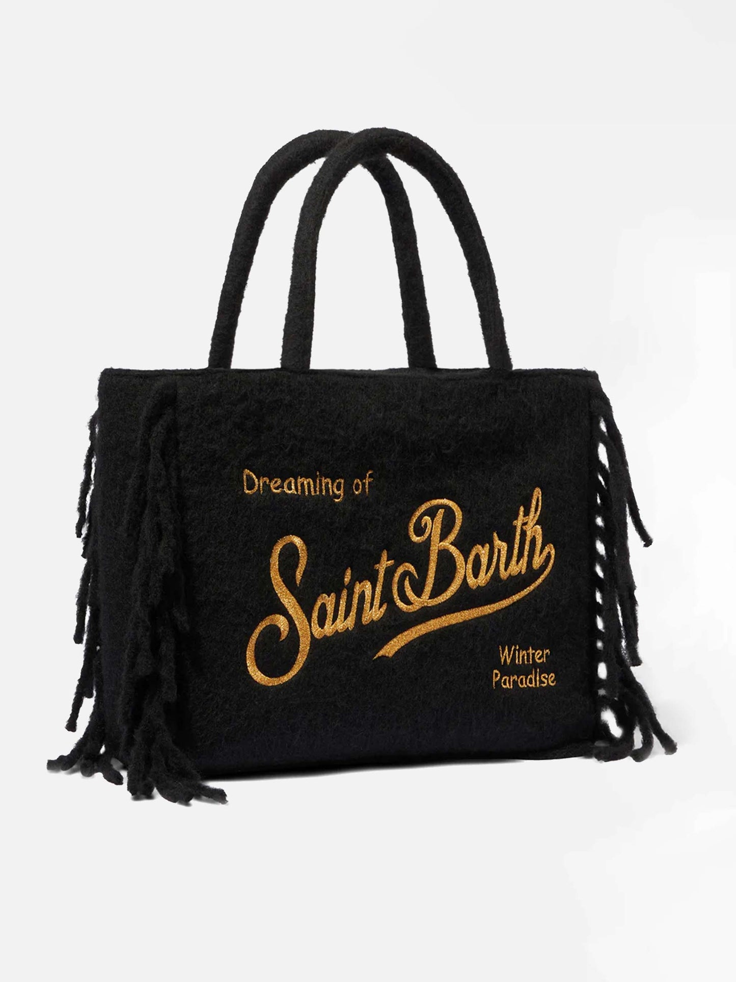 Vanity blanket black shoulder bag with fringes
