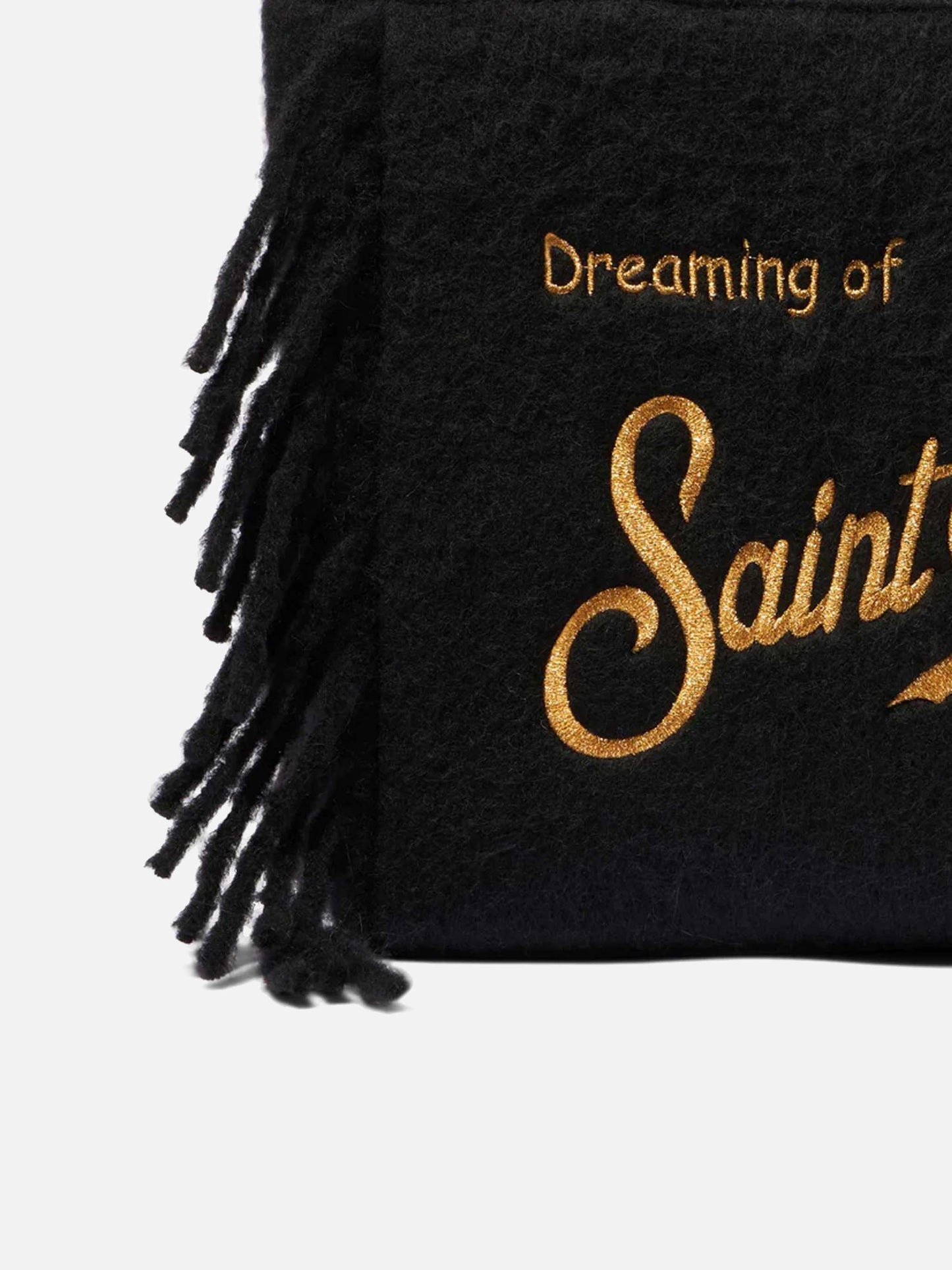 Vanity blanket black shoulder bag with fringes