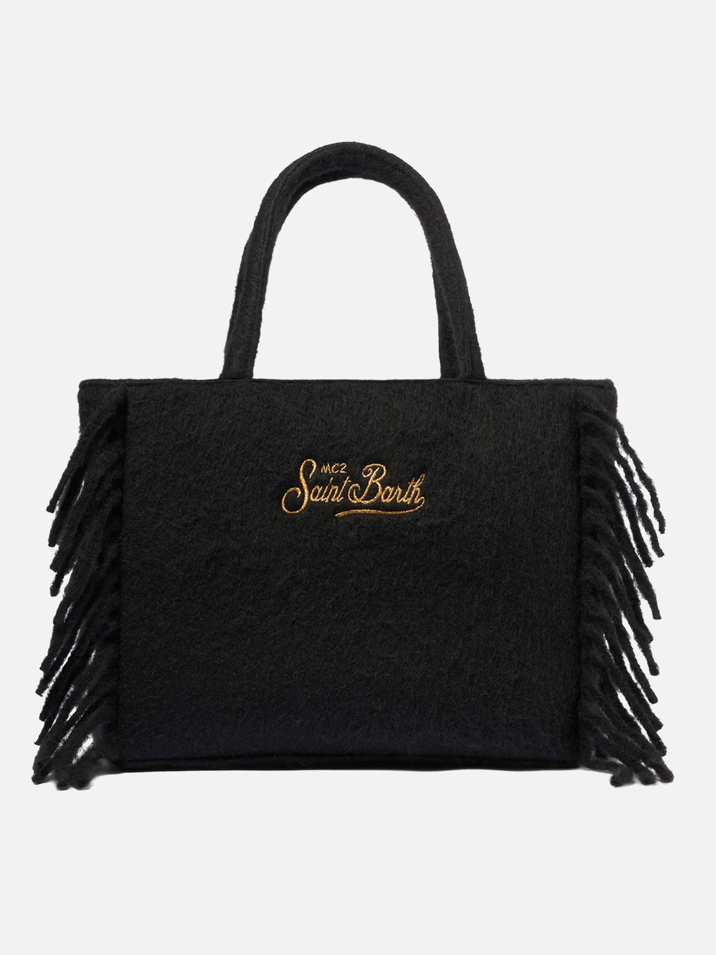 Vanity blanket black shoulder bag with fringes